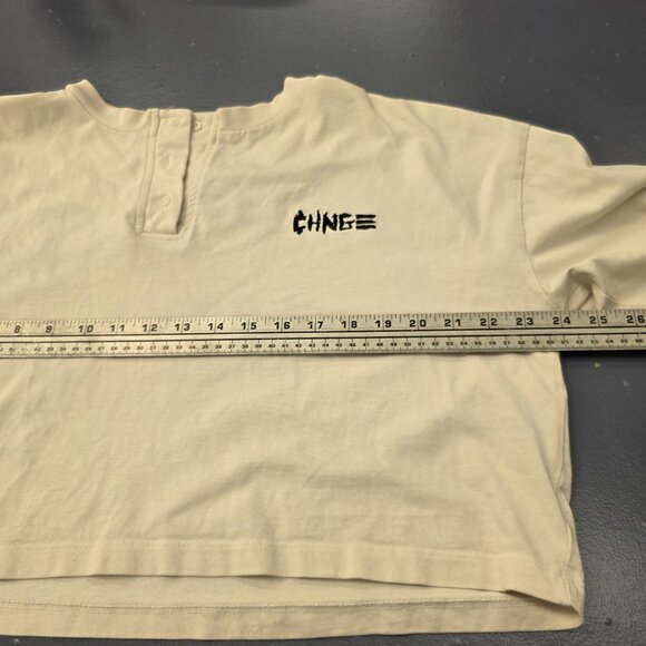 CHNGE Cream Long Sleeve Embroidered Grafic Crop Shirt Size Large - Picture 9 of 12